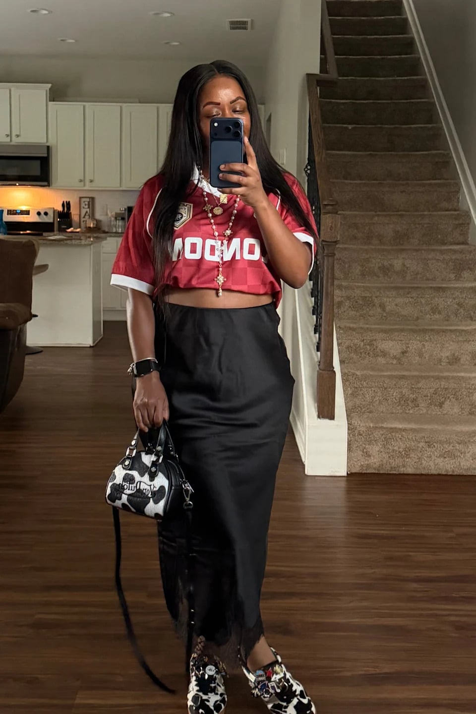 Cropped Soccer Jersey with Long Slip Skirt Cropped Soccer Jersey with Long Slip Skirt — Trendy Jersey Outfit