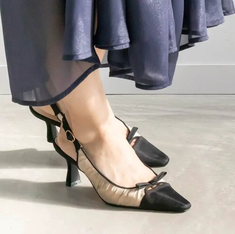 Two-Tone Kitten Heels With Sheer Dress Two-Tone Kitten Heels With Sheer Dress — Trendy Kitten Heels Outfits