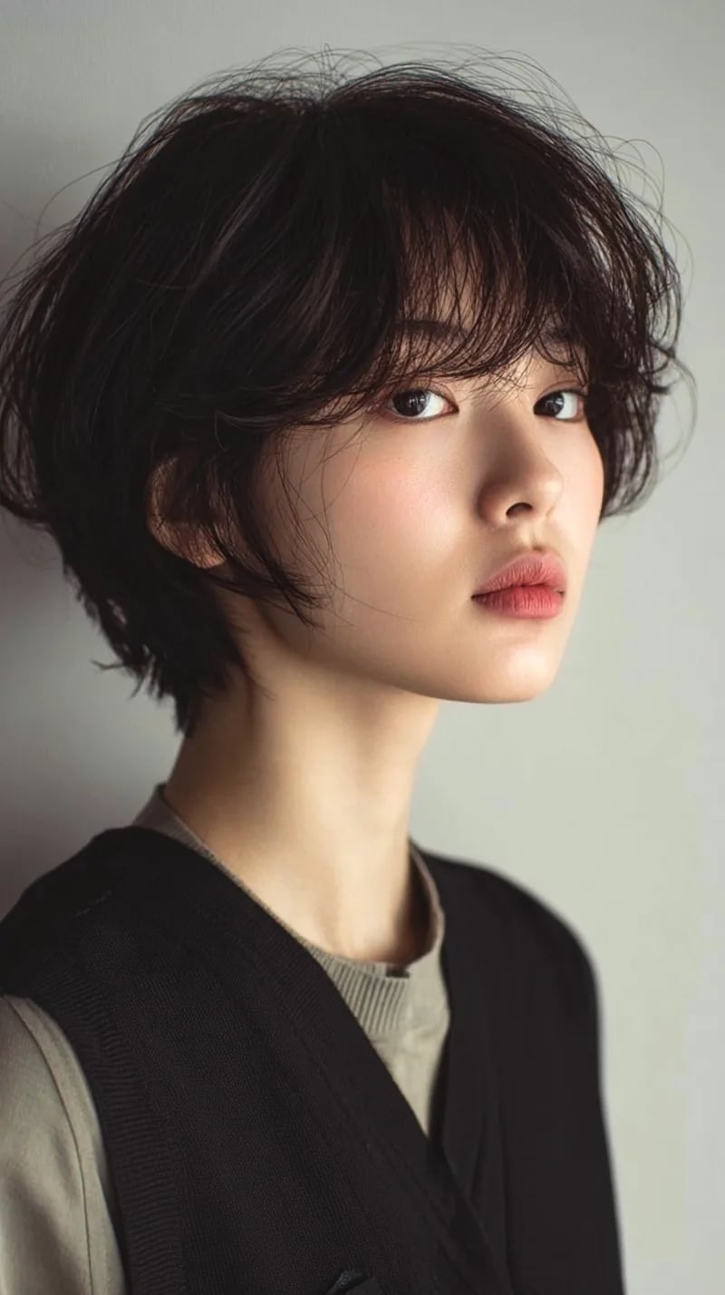 Textured Ear-Length Bob With Wispy Bangs Textured Ear-Length Bob With Wispy Bangs — Trendy Korean Hairstyles