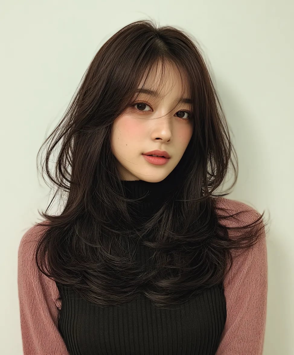 Collarbone Layers With Face-Framing Curtain Bangs Collarbone Layers With Face-Framing Curtain Bangs — Trendy Korean Hairstyles