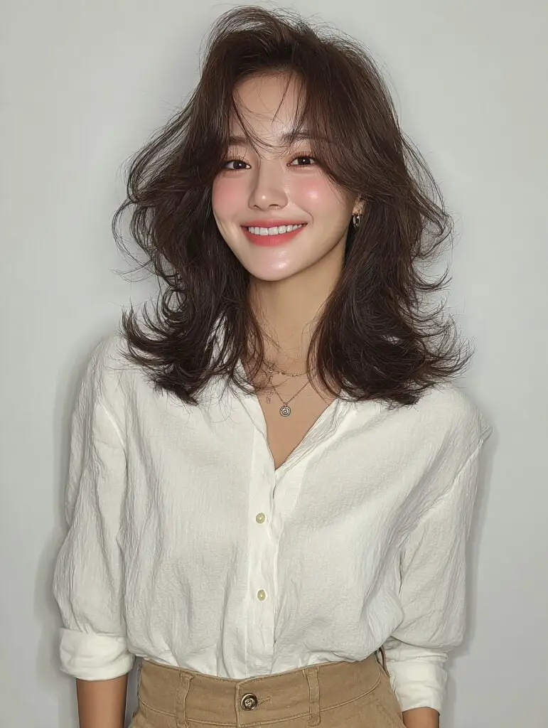 Collarbone Layers With Side Part and Highlights Collarbone Layers With Side Part and Highlights — Trendy Korean Hairstyles