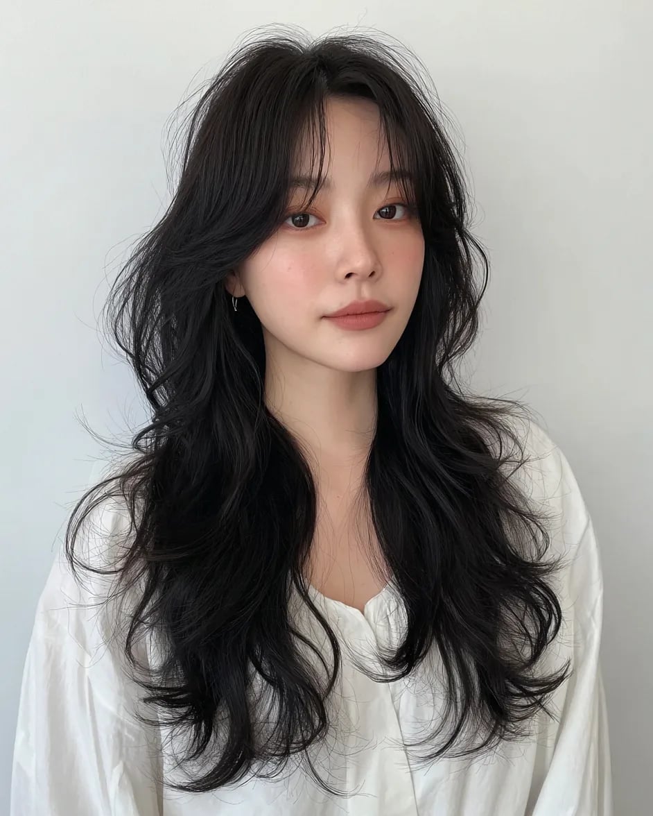 Collarbone Layers With Wispy See-Through Bangs Collarbone Layers With Wispy See-Through Bangs — Trendy Korean Hairstyles