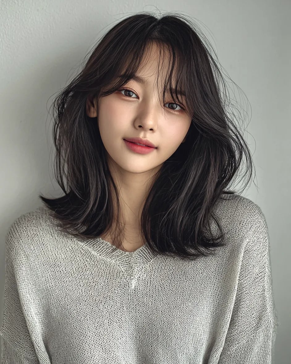Collarbone Layers With Curtain Bangs Collarbone Layers With Curtain Bangs — Trendy Korean Hairstyles