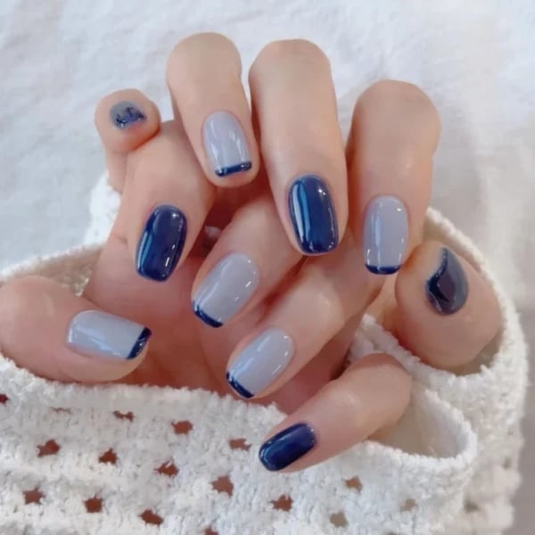 Short Oval Color Block French Tips Short Oval Color Block French Tips — Trendy Korean Nails