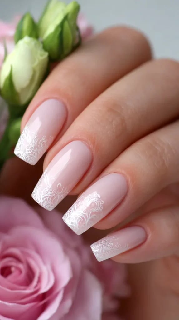White Lace French Tip Soft Square Nails White Lace French Tip Soft Square Nails — Trendy Lace Nails