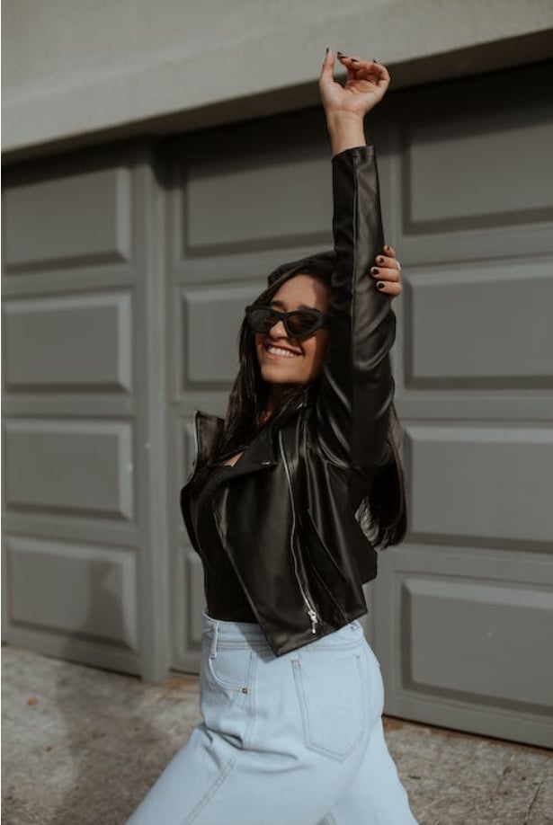Black Leather Moto Jacket with Light Wash Denim Black Leather Moto Jacket with Light Wash Denim — Trendy Leather Jacket Outfits Women