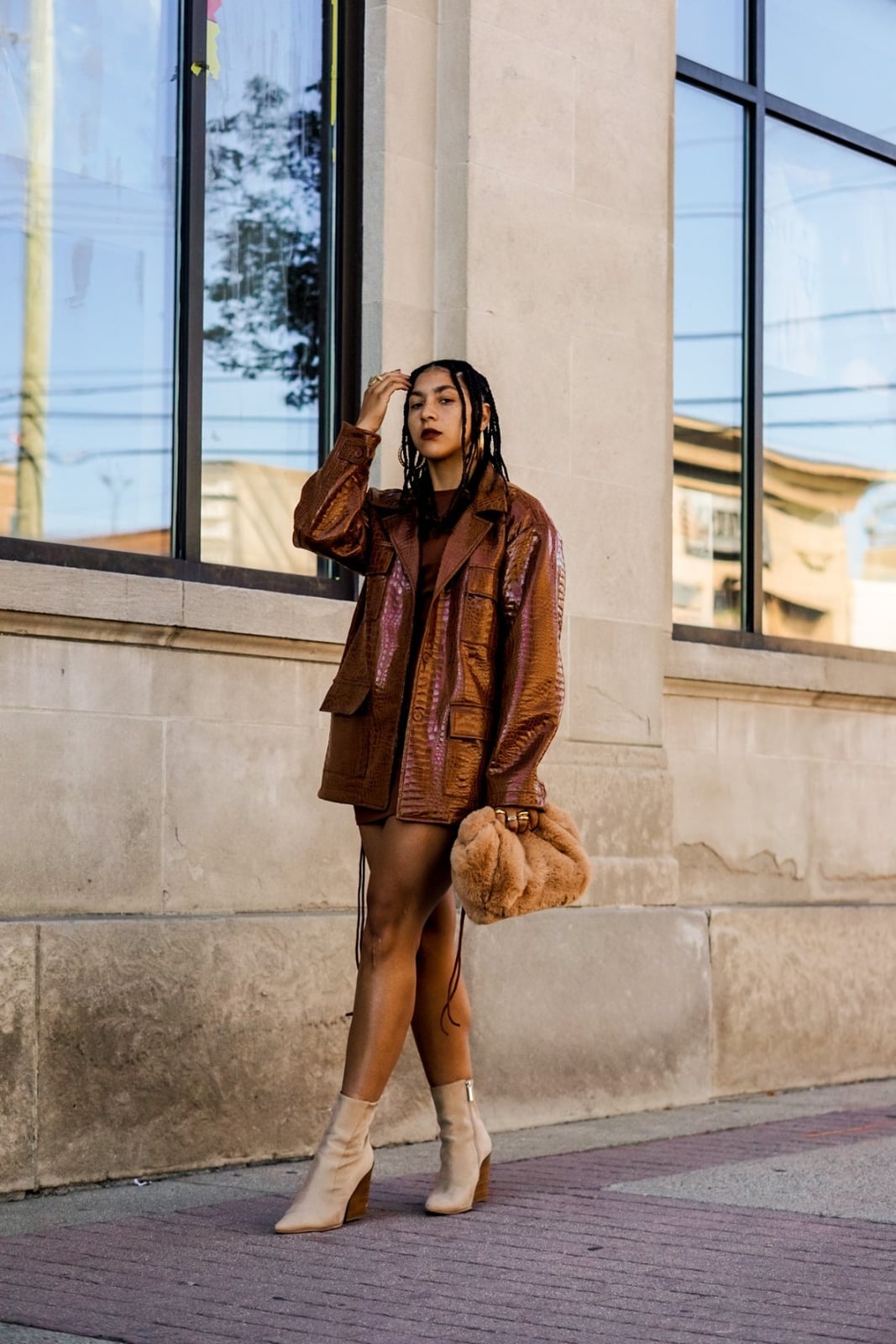 Textured Leather Jacket with Matching Mini Dress Textured Leather Jacket with Matching Mini Dress — Trendy Leather Jacket Outfits Women
