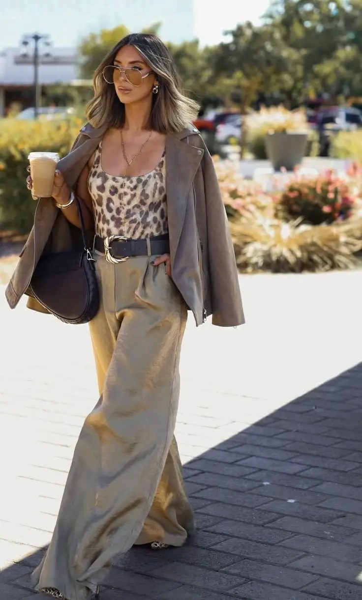 Leopard Print Top with Olive Suede Jacket — Trendy Leopard Print Outfits