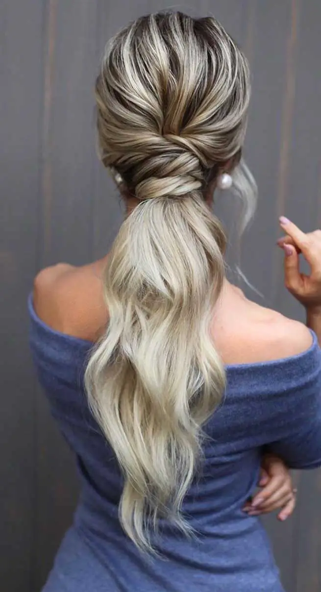 Ash Blonde Low Ponytail With Dimensional Highlights, Mid-Back Ash Blonde Low Ponytail With Dimensional Highlights, Mid-Back — Trendy Low Ponytail Hairstyles