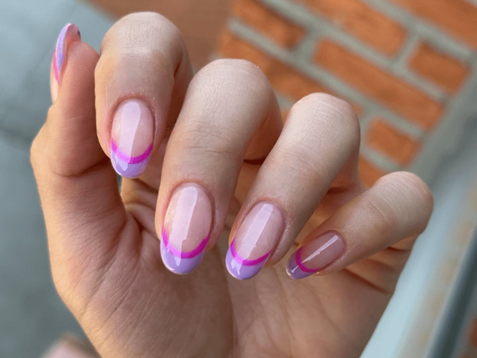Pink French Oval Nails With Black Dots — Trendy Manicure Nails