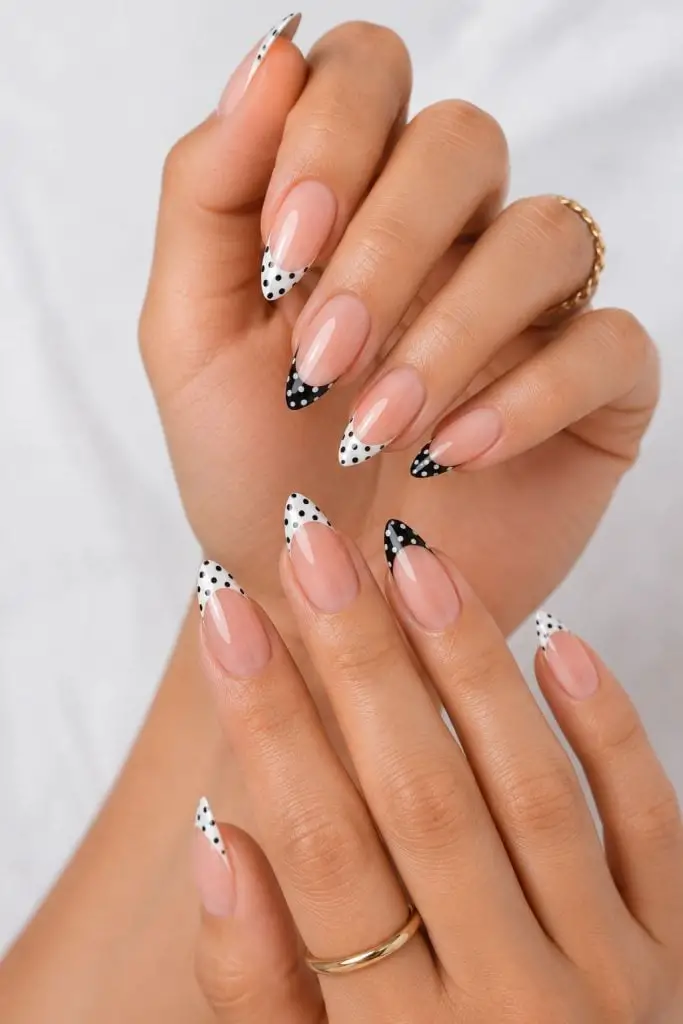 Polka Dot French Tip Almond Nails — Trendy Manicure Nails