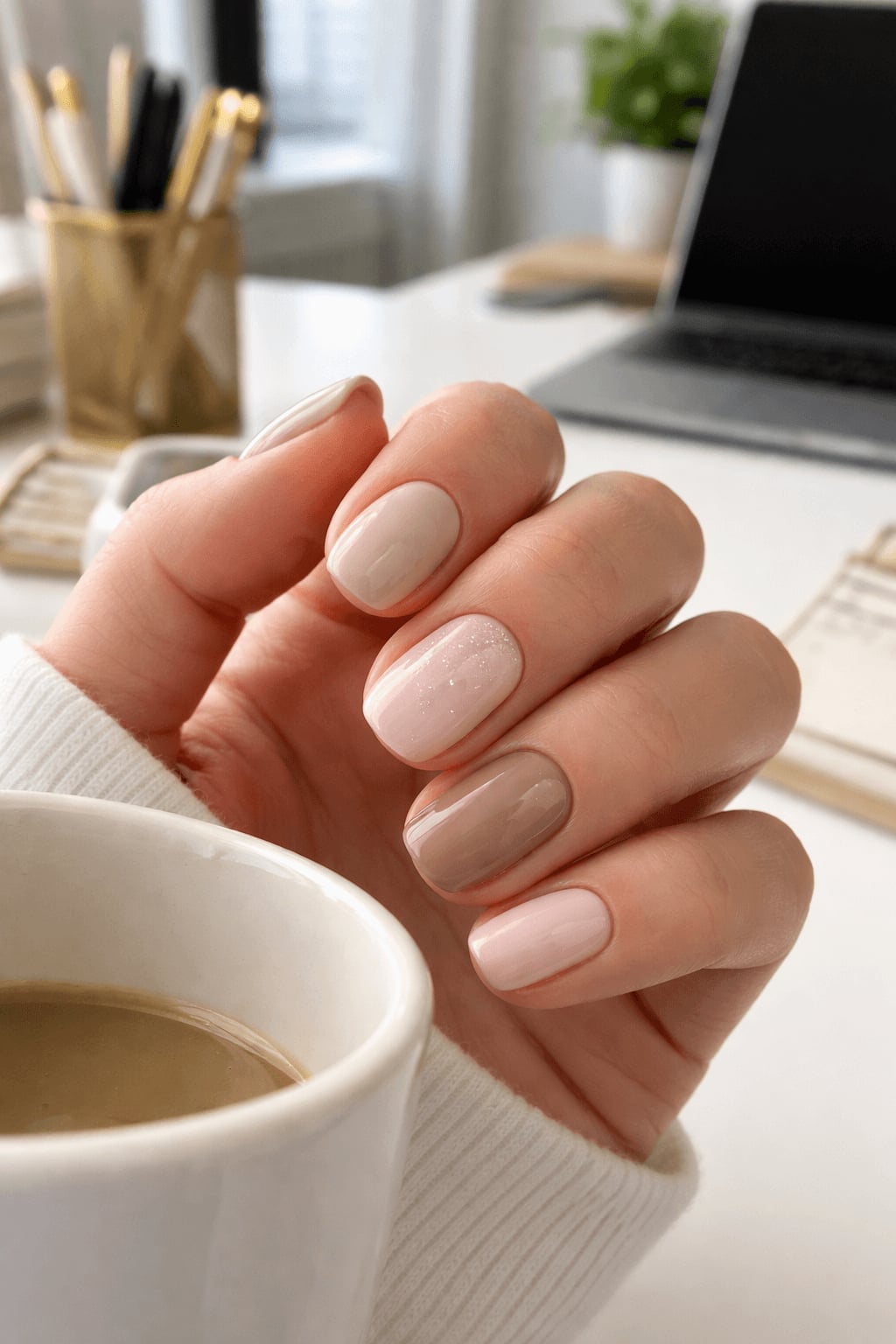 Gradient Glitter Short Almond Nails — Trendy Manicure Nails