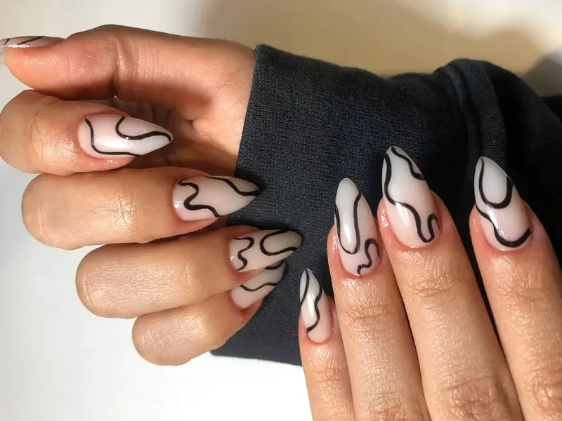 Sheer Pink With White Floral Medium Almond Nails — Trendy Medium Almond Nails