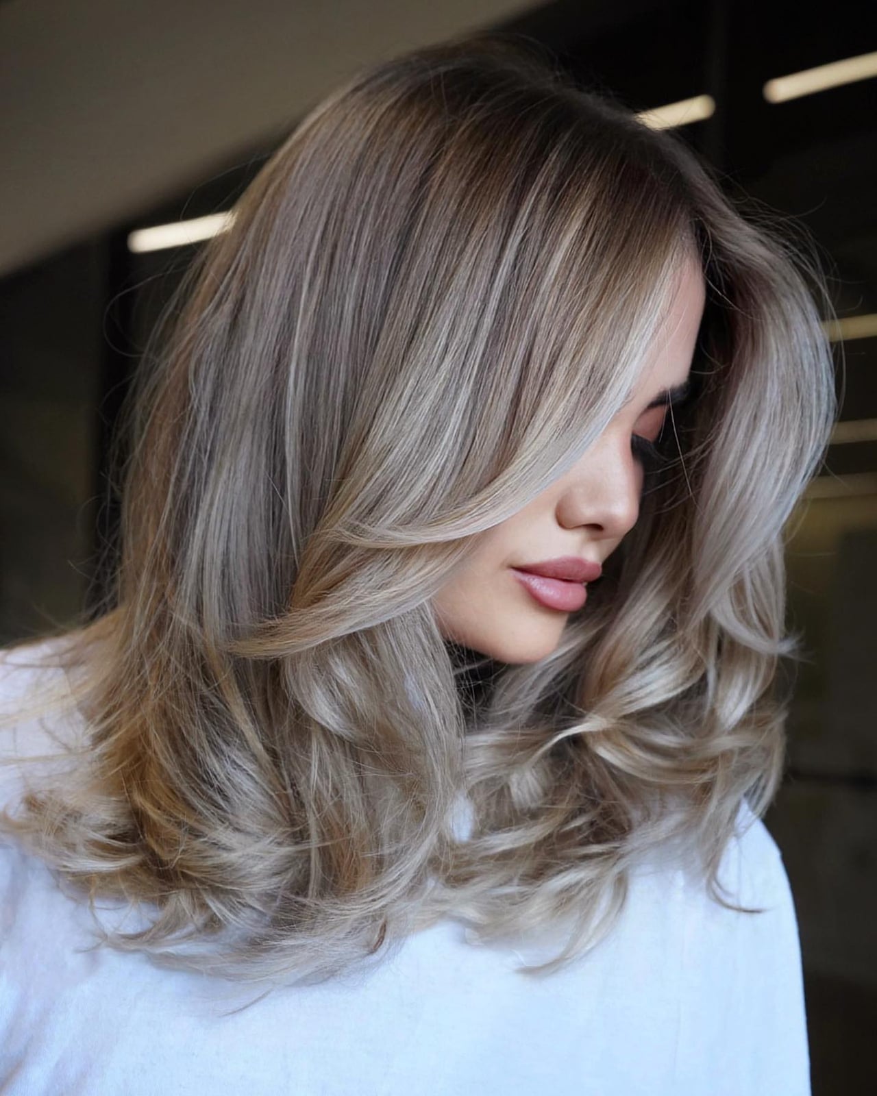 Mid-Back Long Layers With Ash Blonde Root Shadow Mid-Back Long Layers With Ash Blonde Root Shadow — Trendy Medium Hair