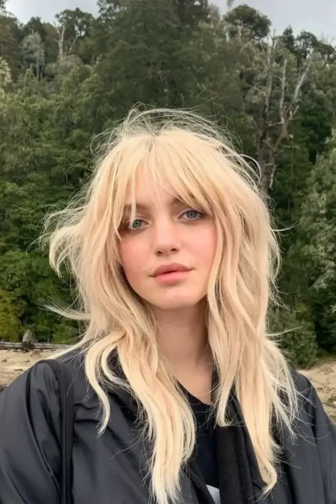 Shoulder Shag With Platinum Bangs Shoulder Shag With Platinum Bangs — Trendy Medium Hair