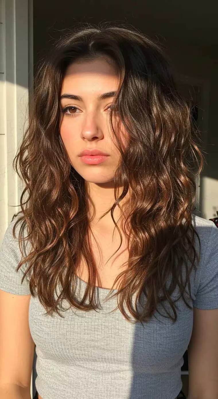 Mid-Back Layers With Natural Waves, Wavy — Trendy Messy Hair