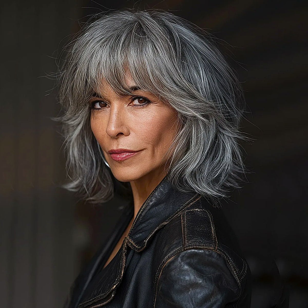 Collarbone Gray Shag With Feathered Layers Collarbone Gray Shag With Feathered Layers — Trendy Modern Shag