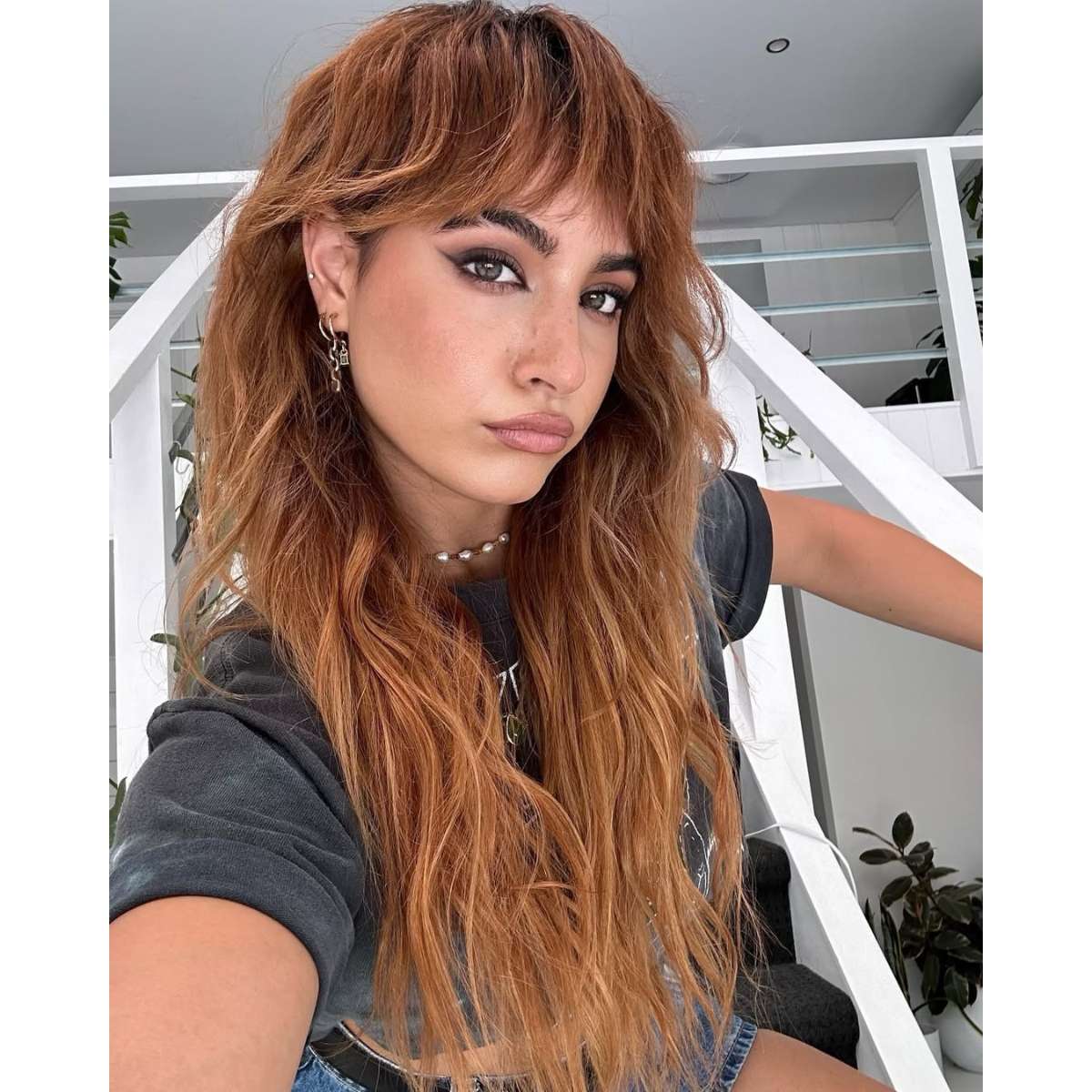 Shoulder-Length Copper Shag No Bangs Shoulder-Length Copper Shag No Bangs — Trendy Modern Shag