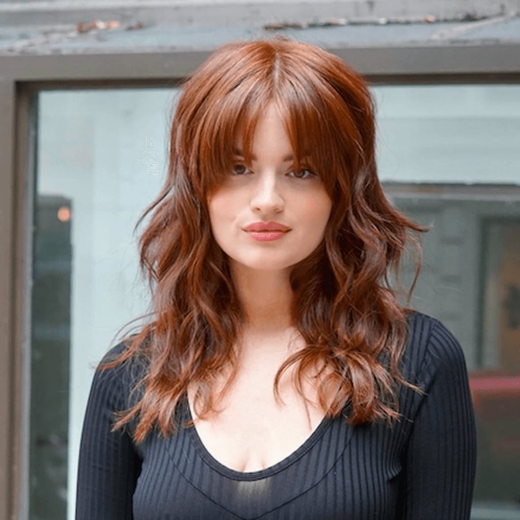 Mid-Back Dark Brown Shag With Choppy Bangs Mid-Back Dark Brown Shag With Choppy Bangs — Trendy Modern Shag