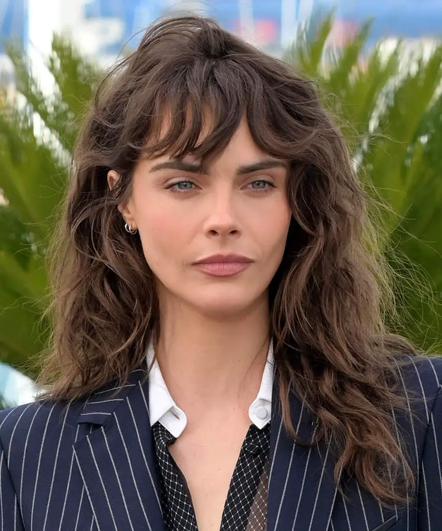 Mid-Back Shag With Curtain Bangs Mid-Back Shag With Curtain Bangs — Trendy Modern Shag