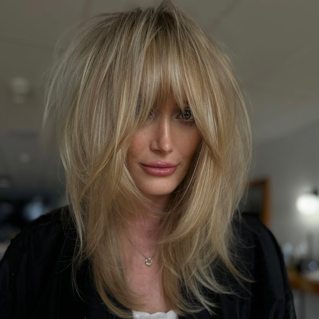 Shoulder Shag With Full Fringe Shoulder Shag With Full Fringe — Trendy Modern Shag
