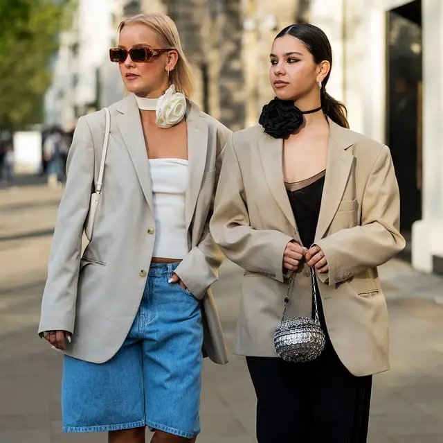 Beige Blazer with Tube Top and Denim Shorts — Trendy Monday Outfit