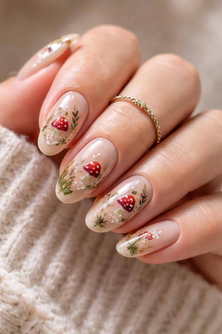 20+ Cottagecore Mushroom Nails You'll Be Obsessed With