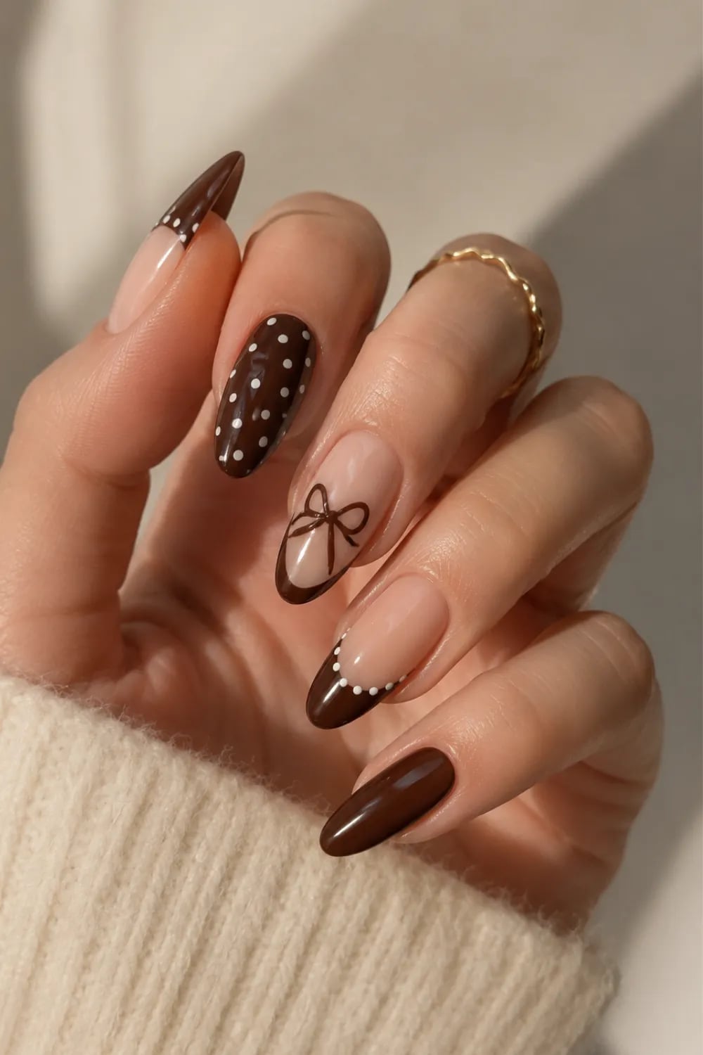 Nude French Bow Polka Dot Medium Oval Nails Nude French Bow Polka Dot Medium Oval Nails — Trendy Nail Designs