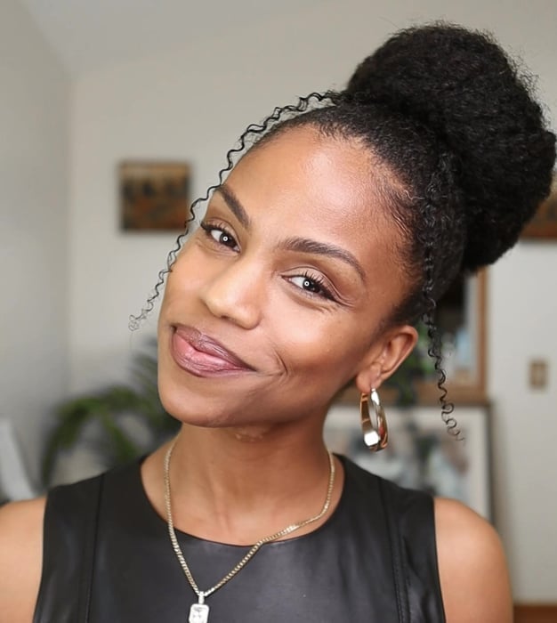 Dark Brown Voluminous Coily Top Bun Dark Brown Voluminous Coily Top Bun — Trendy Natural Bun