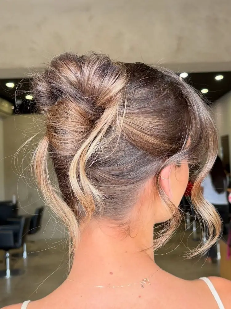 Textured Dark Blonde Low Bun Textured Dark Blonde Low Bun — Trendy Natural Bun