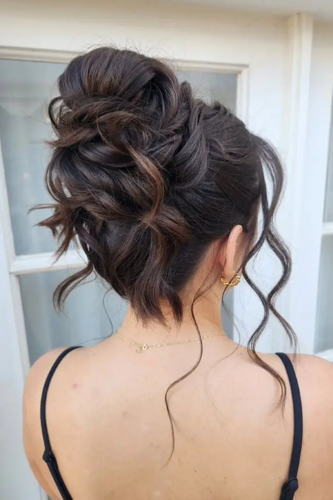 Dark Brown Voluminous Textured Updo Dark Brown Voluminous Textured Updo — Trendy Natural Bun