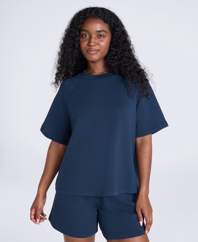 Navy Tailored Suit with Embroidered Shirt and Pearl Necklace Navy Tailored Suit with Embroidered Shirt and Pearl Necklace — Trendy Navy Blue Outfits