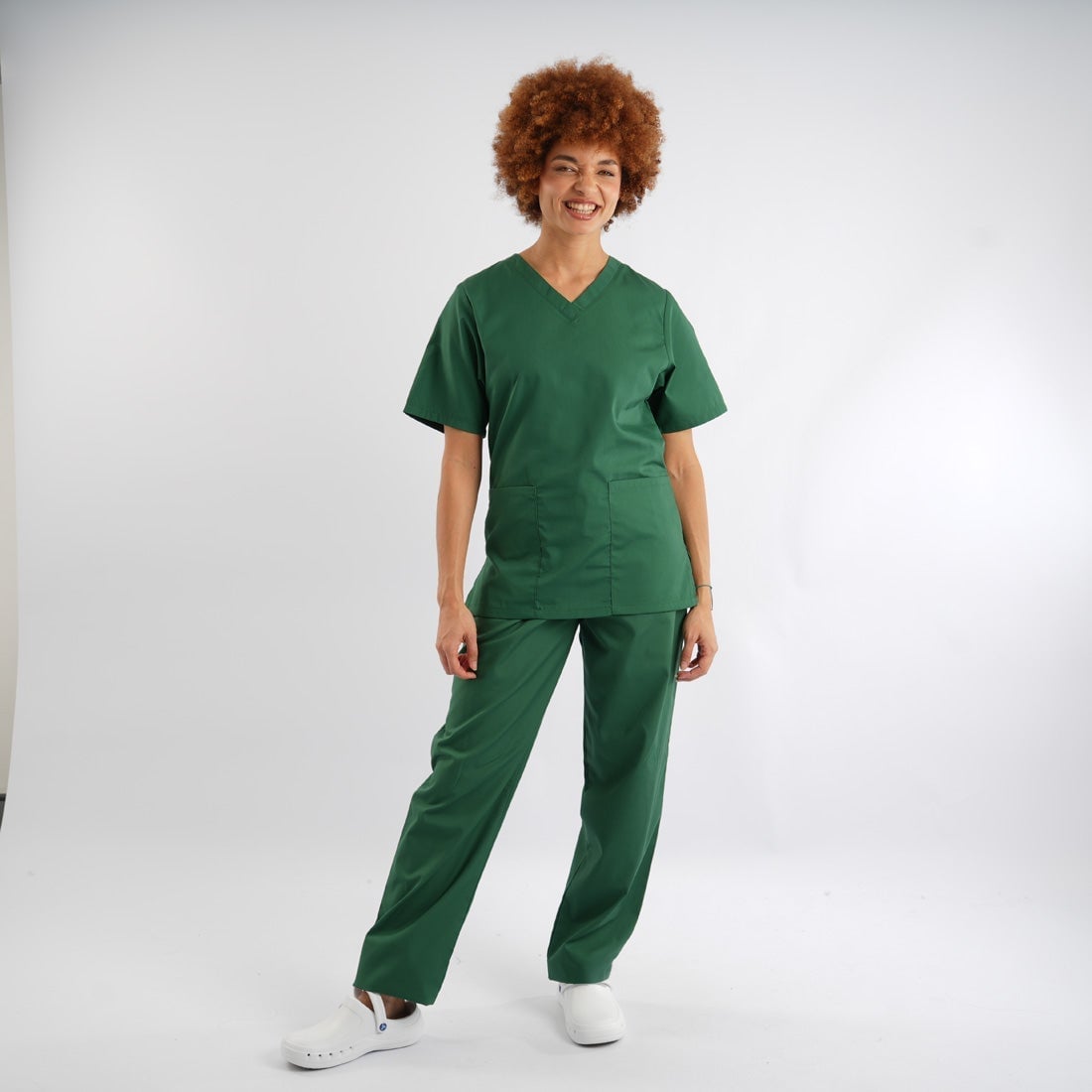 Forest Green V-neck Scrub Set with White Clogs Forest Green V-neck Scrub Set with White Clogs — Trendy Nurse Outfits