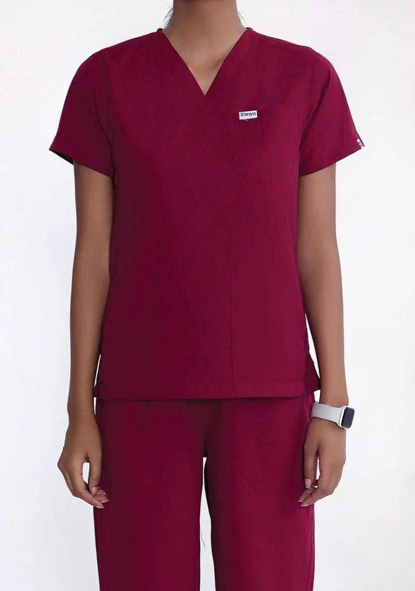 Maroon V-neck Scrub Set with Relaxed Fit Maroon V-neck Scrub Set with Relaxed Fit — Trendy Nurse Outfits