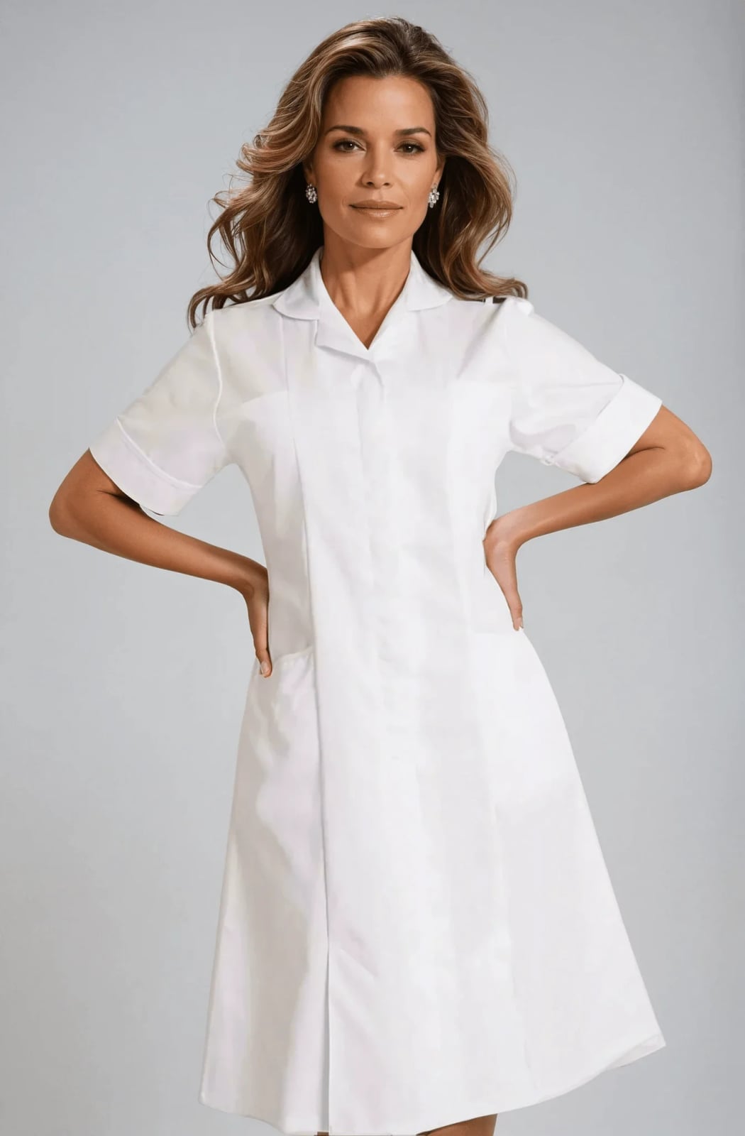 White Short-Sleeve A-line Nurse Dress White Short-Sleeve A-line Nurse Dress — Trendy Nurse Outfits