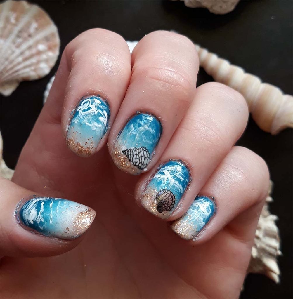 Sandy Beach and Wave Effect Oval Nails Sandy Beach and Wave Effect Oval Nails — Trendy Ocean Nails