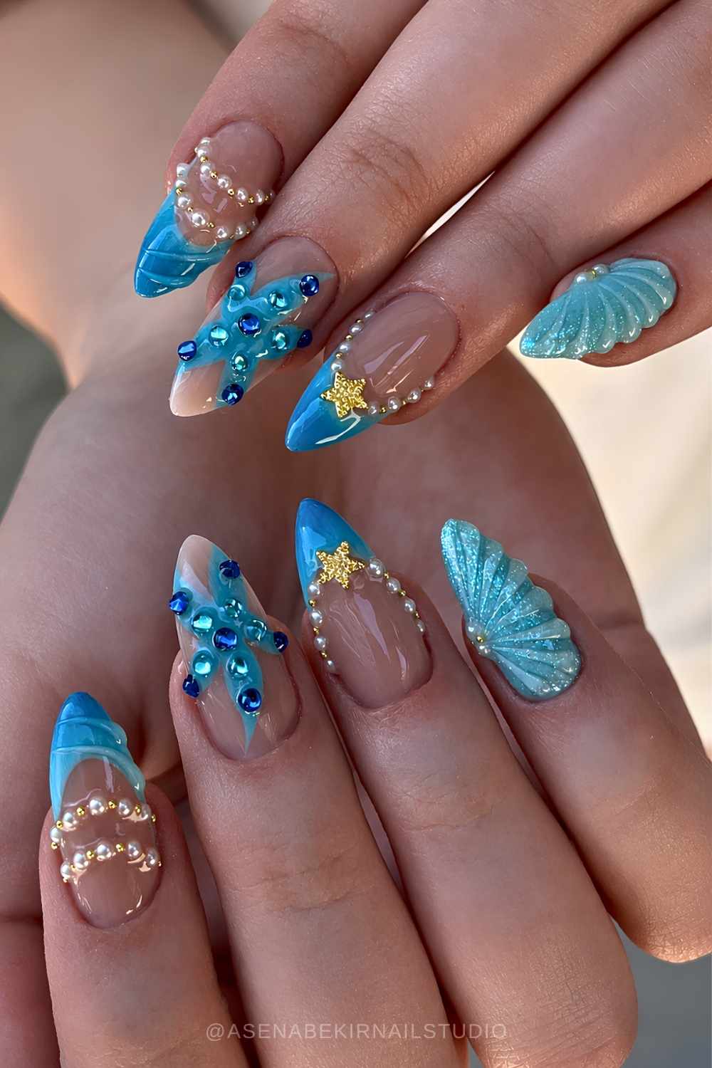 Blue Wave French Tips with Boat Accent Blue Wave French Tips with Boat Accent — Trendy Ocean Nails