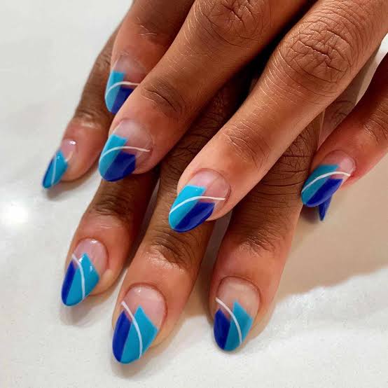 Geometric Ocean Pattern Medium Almond Nails Geometric Ocean Pattern Medium Almond Nails — Trendy Ocean Nails