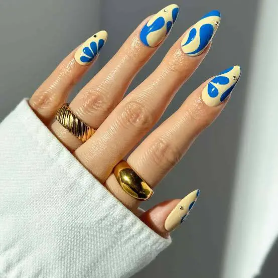 Matte Watercolor Sharks Medium Oval Nails Matte Watercolor Sharks Medium Oval Nails — Trendy Ocean Nails