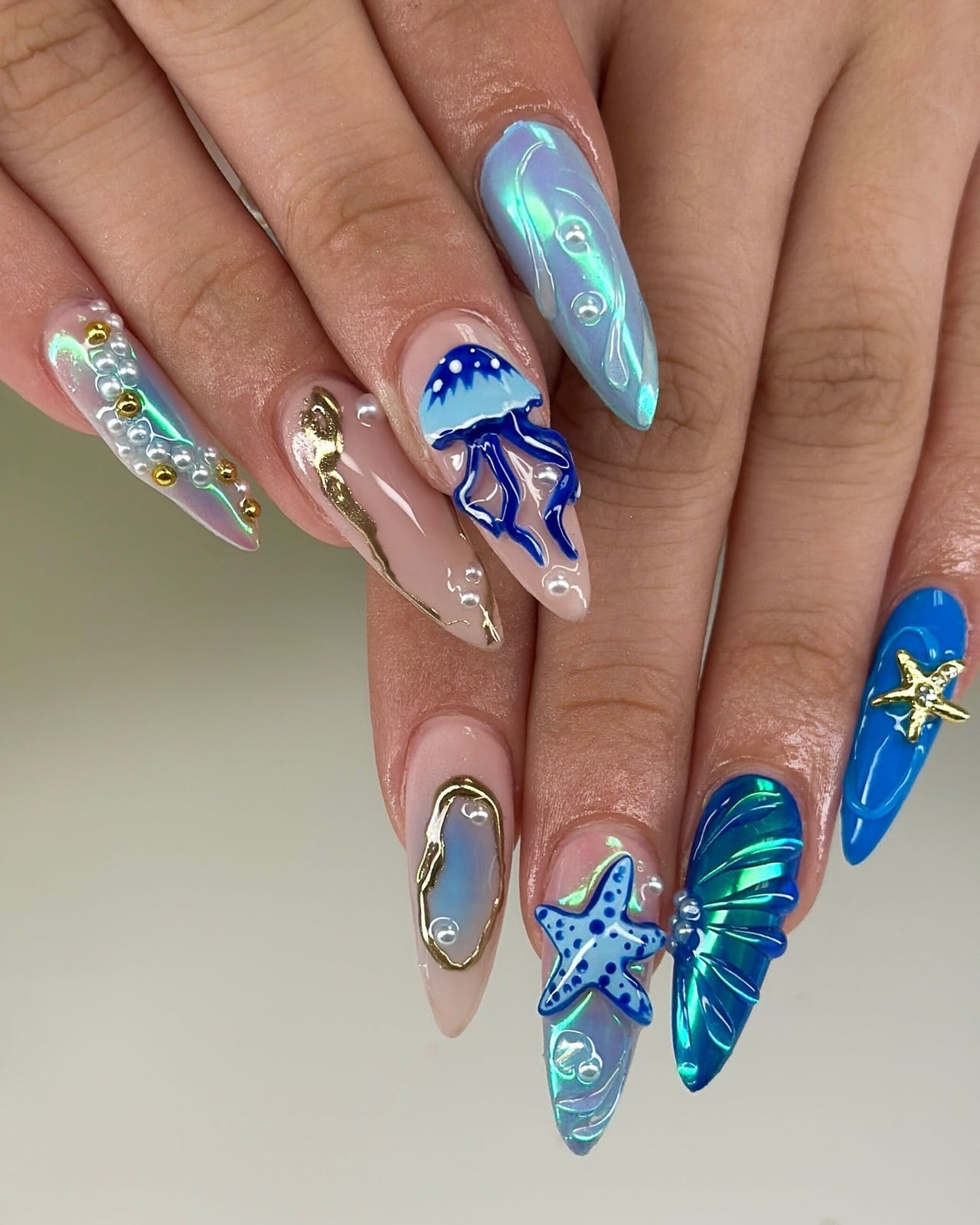 3D Jellyfish and Chrome Long Stiletto Nails 3D Jellyfish and Chrome Long Stiletto Nails — Trendy Ocean Nails