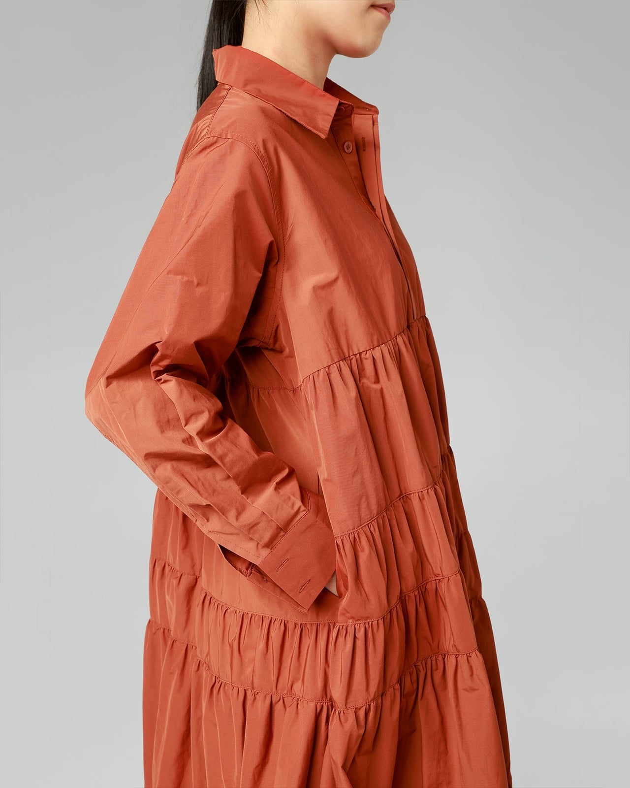 Burnt Orange Taffeta Dress With Tiered Skirt Burnt Orange Taffeta Dress With Tiered Skirt — Trendy Orange Dress