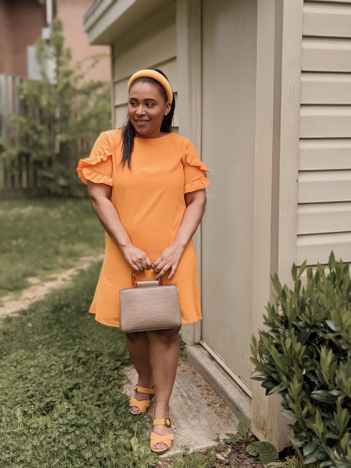 Bright Orange A-Line Dress With Ruffled Sleeves Bright Orange A-Line Dress With Ruffled Sleeves — Trendy Orange Dress