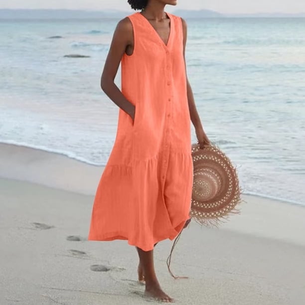 Vibrant Orange Sleeveless Maxi Dress With Tiered Hem Vibrant Orange Sleeveless Maxi Dress With Tiered Hem — Trendy Orange Dress