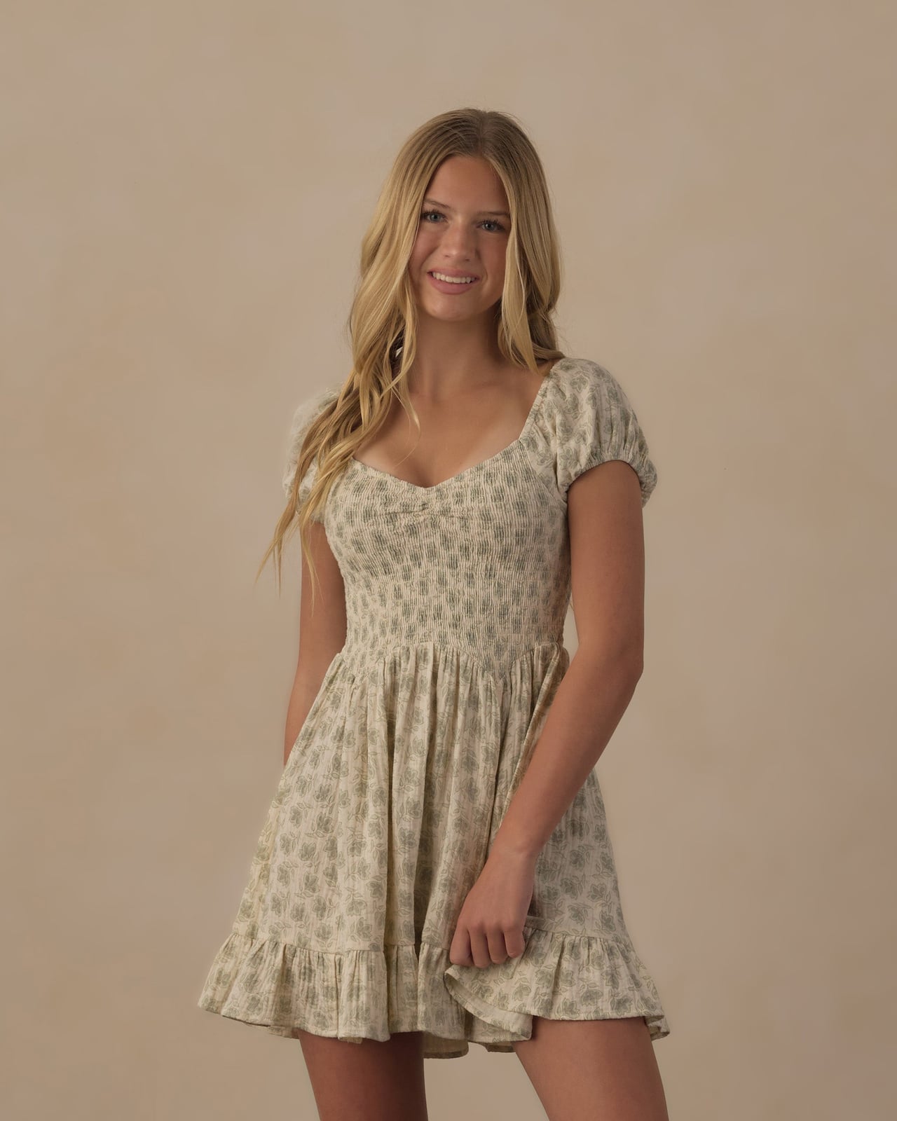 Cream Floral Print Puff-Sleeve Mini Dress Cream Floral Print Puff-Sleeve Mini Dress — Trendy Outfits for Teens