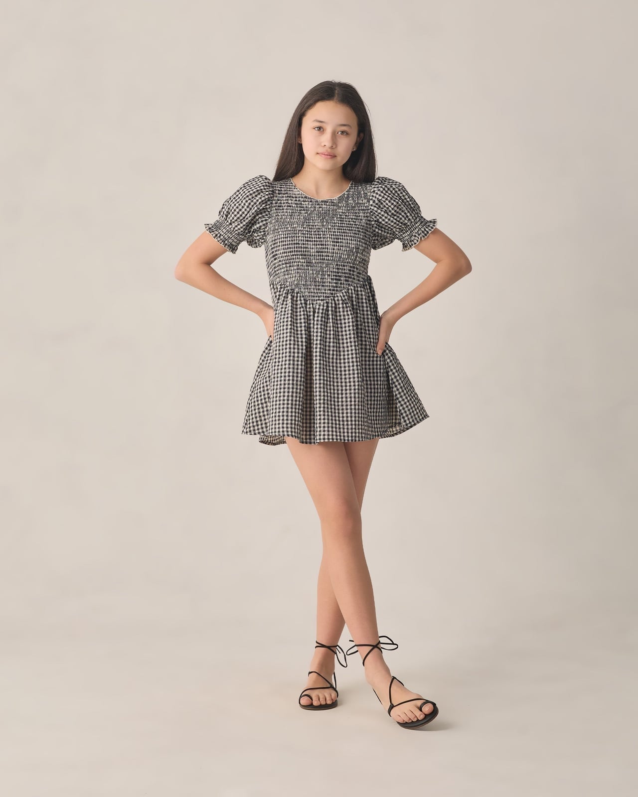 Gingham Dress with Smocked Bodice and Flared Skirt Gingham Dress with Smocked Bodice and Flared Skirt — Trendy Outfits for Teens