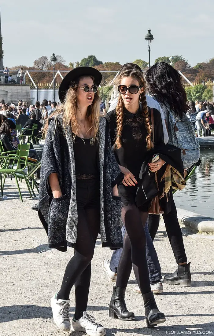 Patterned Knit Poncho Over Black Shorts Patterned Knit Poncho Over Black Shorts — Trendy Parisian Style