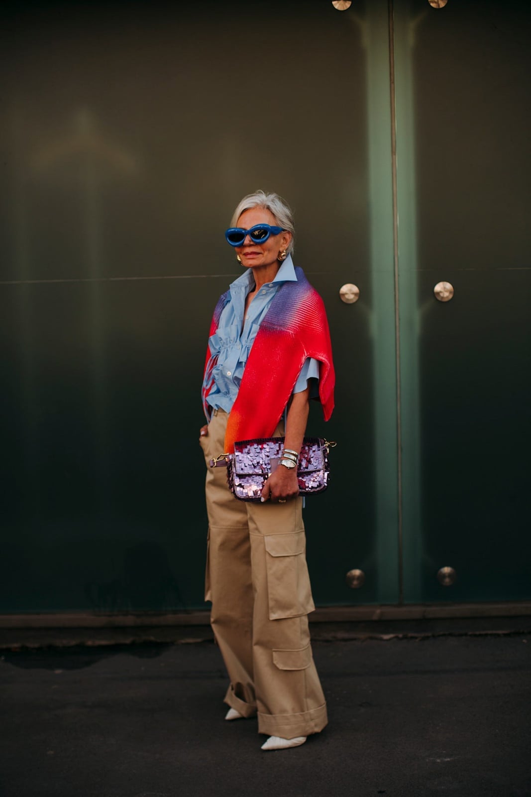 Relaxed Cargo Trousers with Draped Knit Relaxed Cargo Trousers with Draped Knit — Trendy Photo Outfit