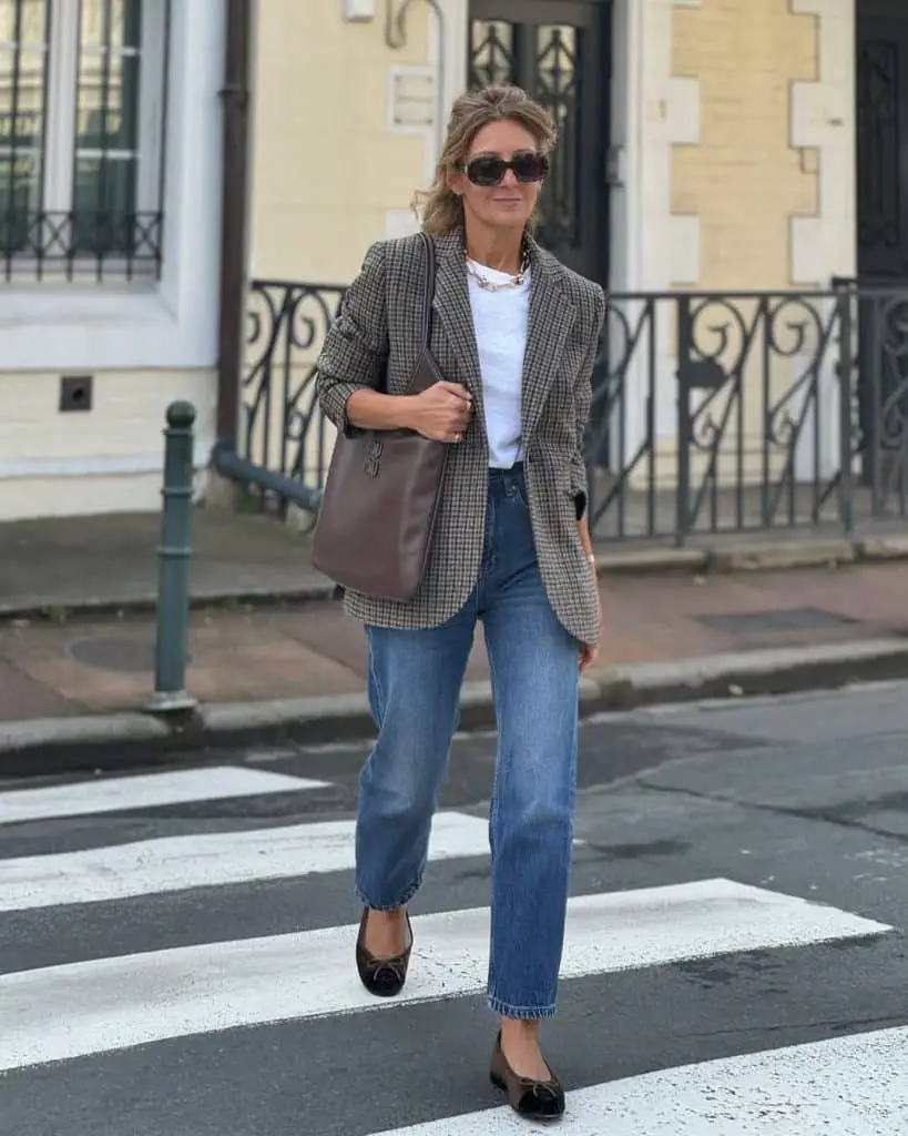 Oversized Checked Blazer with Straight-Leg Jeans Oversized Checked Blazer with Straight-Leg Jeans — Trendy Photo Outfit