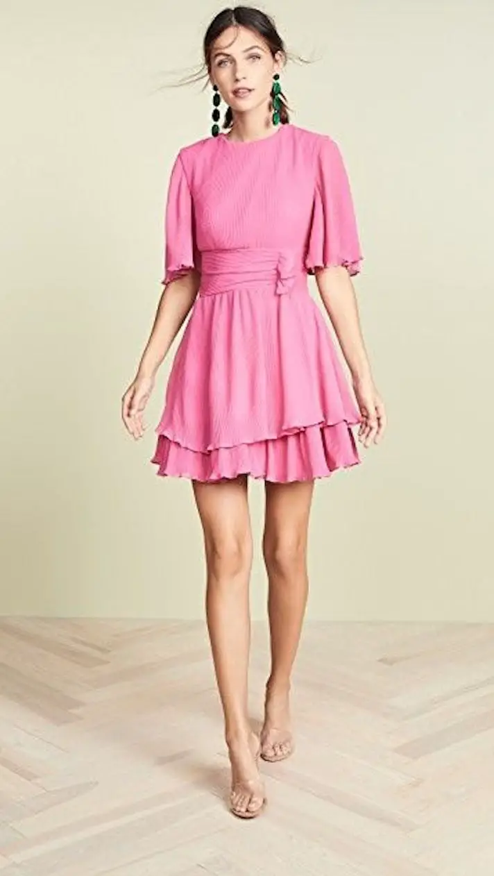 Hot Pink A-Line Mini Dress With Tiered Ruffle Skirt Hot Pink A-Line Mini Dress With Tiered Ruffle Skirt — Trendy Pink Dress Outfit