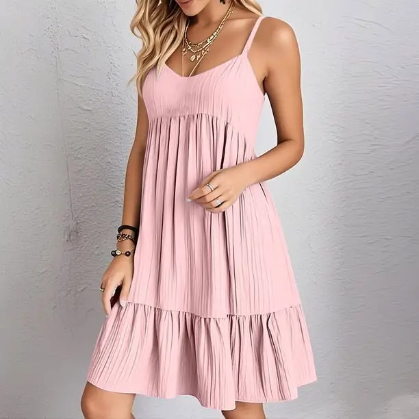 Soft Pink Ruffle Hem Babydoll Mini Dress Soft Pink Ruffle Hem Babydoll Mini Dress — Trendy Pink Dress Outfit